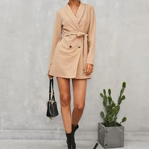 SHEIN Apricot Belted Blazer Dress